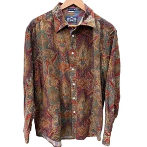 Robert Graham corduroy paisley cotton shirt Size Large brown and red - Picture 1 of 4
