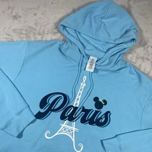 Disney Parks Paris City, Eiffel Tower, Mickey Mouse, Baby Blue Hoodie Men’s XXL - Picture 1 of 9