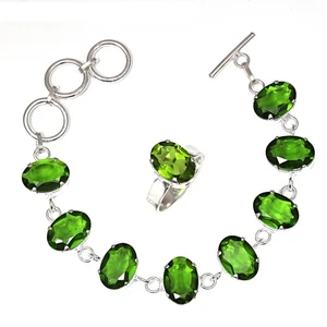 Peridot Quartz Gemstone Women's Unisex Jewelry Bracelets & Rings 7-8'' - Imagen 1 de 9