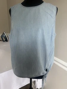 J. Crew Denim Cambray Sin Mangas Top Espalda Botón Corbata Detalle Talla 12 - Imagen 1 de 12