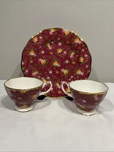 ROYAL ALBERT OLD COUNTRY ROSES RUBY LACE 8" SALAD PLATE AND 2 TEACUPS - Picture 1 of 14