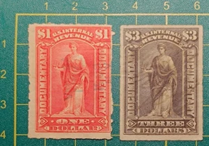 US Stamps 1900, Scott R16 #R182,183,  1$ carmine & 3$ lake, used - Picture 1 of 6