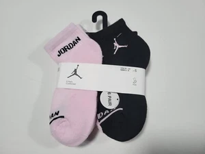 Nike Jordans Girls Socks Ankle Jumpman Basketball Cushioned SZ 3Y-5Y Black Pink - Picture 1 of 9