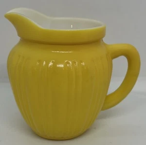 1940s Hazel Atlas Creamer Pitcher Milk Glass Platonite Rainbow Yellow Ribbed - Picture 1 of 5