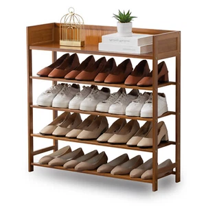 Shoe Rack Organizer, Bamboo Shoe Storage for Entryway,Brown 5 tier-31.5 in - Picture 1 of 9