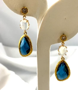 Triple Drop Freeform Gemstone Earrings Blue - Picture 1 of 3