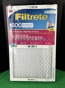 Filtrete 4 Pack Ultra Allergen 2X Bacteria & Virus Filter 1600 MPR 25x16x1 - Picture 1 of 2