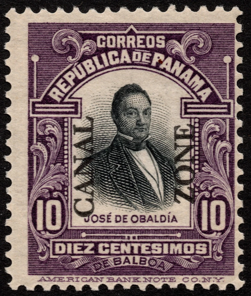 Canal Zone Stamp Scott #35 Mint - 10 Cents Purple & Black w/ Type I Overprint - Image 1 of 1