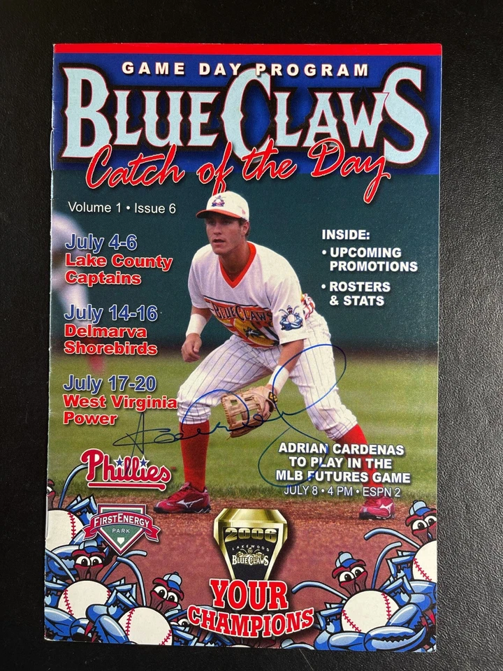 Adrian Cardenas Signed Blue Claws Baseball Program Game Day Autograph  - Image 1 of 1