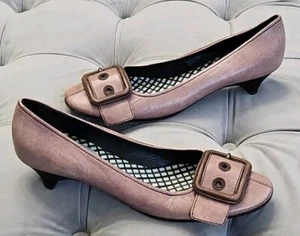 Miu Miu Prada Italy Purple Brown Leather Buckle Kitten Heels Womens Shoes 40 9 - Picture 1 of 17