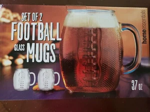 Home Essentials Football XL Glass Mugs- 37oz Set of 2- NEW - Picture 1 of 4