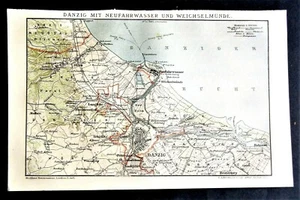 1894 GeoTopografical Map:Danzig mit Neufahrwasser..Scala1:100.000.Brockhaus.Etna - Imagen 1 de 1
