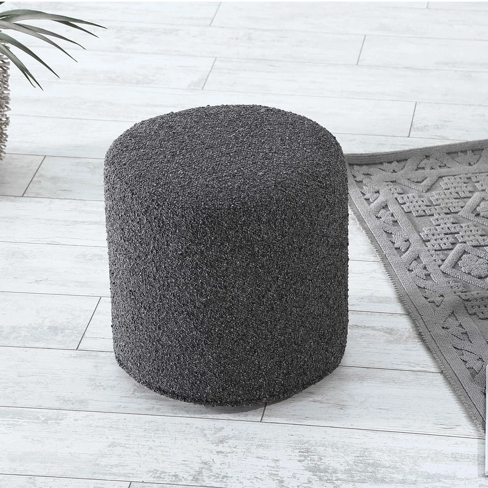 SIX Design Pouf Polsterhocker Sitzhocker Fußhocker rund 42x40 Webstoff Anthrazit - Bild 1 von 1
