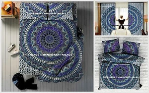 Indian Elephant Mandala Cotton Duvet Cover Bed Sheet Pillow Cover Curtains Set - Picture 1 of 1