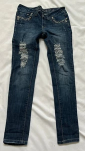 Blue Republic ~ Distressed Studded Bling Stretch Skinny Blue Denim Jeans ~ Sz 5 - Picture 1 of 7