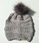 Chenille Thick Knit Faux Fuzzy Fur Pom Soft Stretchy Beanie Hat Color Gray NEW#J