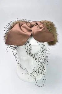 Vintage LADIES WOMANS EVEKYNVARON MINK FUR HEAD BAND with BROWN SATIN BOW #06969 - Picture 1 of 4