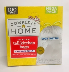 Mega Pack 100 Drawstring Tall Kitchen Bags /Odor Control 13 Gallon 24” X 27.4” - Picture 1 of 1