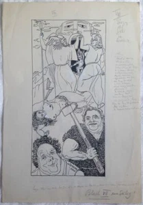 Werner Knoth Original beidseitige Zeichnung Einzug der Götter in Walhall Unikat  - Picture 1 of 2
