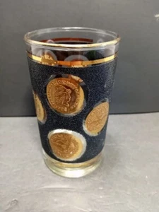 ❤️ Vintage Libbey Glass Tumbler from Gold Coins Collection Textured Black Gold - Picture 1 of 4