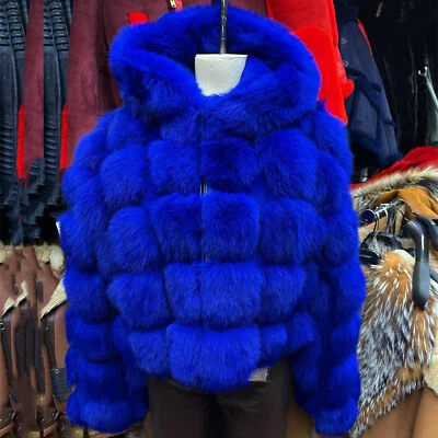 Mens Real Fox Fur Coat Genuine Sheep Leather Bomber Hood Lapel Jackets Outwear - Image 1 of 4