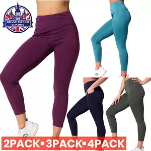 Women Gym Leggings 4Pack High Quality Stretchy Fitness Sports Running Yoga Pants - Picture 1 of 38