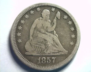 1857 SEATED LIBERTY QUARTER VERY FINE+ VF+ NICE ORIGINAL COIN BOBS COINS - Picture 1 of 2