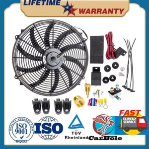 High 3500CFM 16Inch Electric Radiator Cooler Fan Thermostat Relay Switch Kit 12V - Picture 1 of 16