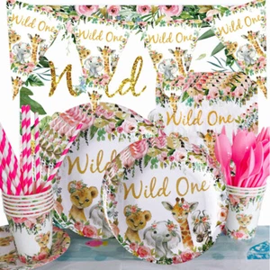 Safari WILD ONE Baby Girl Safari Animal Wild Party 1st Birthday Party Decoration - Imagen 1 de 14
