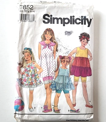 Simplicity #7852 Girls Bicycle Shorts Tops Head Band Sizes 8-14 Cut Complete - Image 1 of 2