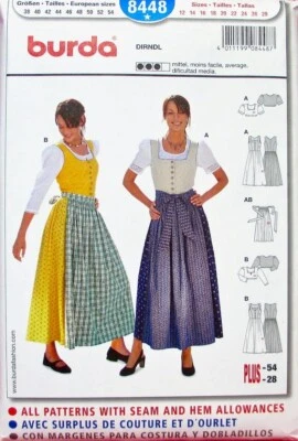 Burda Sewing Pattern #8448 German Dirndl Folk Costume Dress Apron Blouse 12-28 - Image 1 of 4