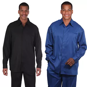 MEN'S TWO PIECE SET LONG SLEEVE CASUAL TONE ON TONE STRIPE M2752 - Picture 1 of 10