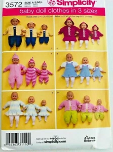 Simplicity #3572 Baby Doll Clothes 3 Sizes Shirt Skirt Jumper Jacket Dress Pants - Picture 1 of 5