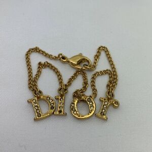 Christian Dior CD Gold Plated Rhinestone Logo Chain Link Bracelet Bangle NO BOX 
