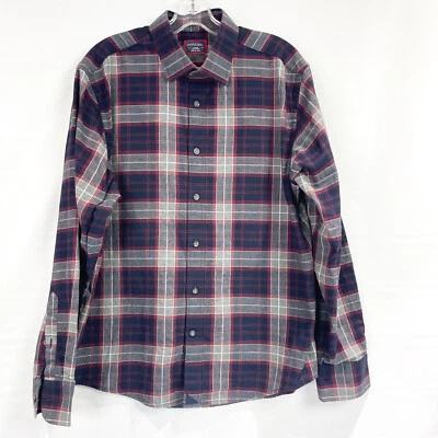 UNTUCKit Mens Large Shirt Alentejo Blue Gray Burgundy Plaid Long Sleeve - Image 1 of 4