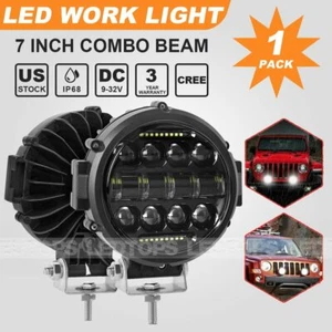 7'' Round LED Work Light Bar Flood Spot Combo Fog Lamp Offroad Driving Truck Pod - Picture 1 of 12