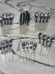MCM Lucite Flatware Clear 25 Pieces LIFETIME Cutlery  Taiwan Svc 4 Stainless NIP - Picture 1 of 11