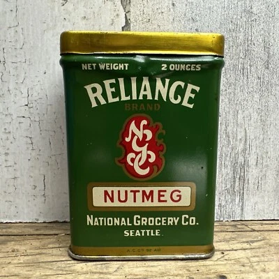 Vintage  Reliance Spice Tin - Nutmeg National Grocery Seattle WA Advertising - Image 1 of 4