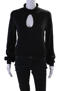 Nanette Lepore Womens Navy Wool Striped Ruffle Peep Front Sweater Top Size M - Picture 1 of 6