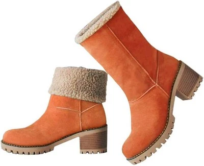 VIMISAOI Botas de Invierno para Mujer, Cómodas Sin Cordones Tacón Medio Grueso Gamuza...  Foto 1 de 4