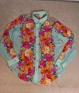 Fig & Flower Shirt Bluse Small Langarm transparent leicht geblümt mintgrün - Bild 1 von 11