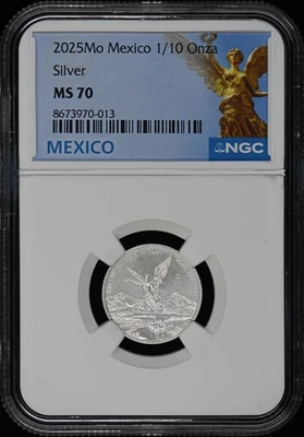 2025 Mo Mexico 1/10 Onza Libertad Silver NGC MS70 Low Mintage 200 - Image 1 of 2