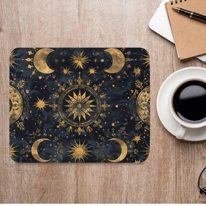 Alfombrilla de ratón Luna celeste dorada azul luna creciente estrellas astrología cielo nocturno - Imagen 1 de 6