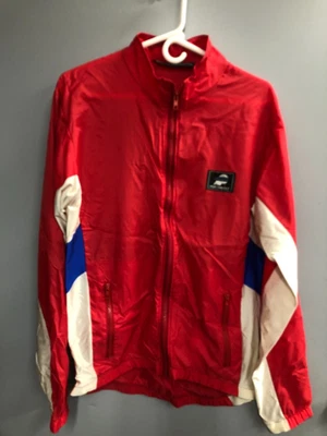 Mens Performance Vintage Biking Nylon Jacket Cycling Red White & Blue Large - Image 1 of 4
