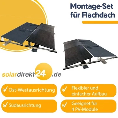 PV Halterung Flachdach Komplettset für 4 Solarmodule  Ost-West / Süd Aluminium - Bild 1 von 4