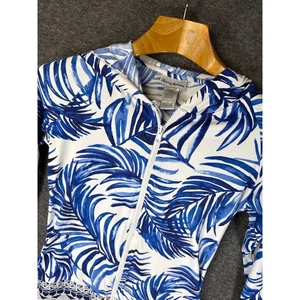 Tommy Bahama Damen-Vollwedel Reißverschluss Sonnenschutz blau Palmenmuster Größe S gebraucht, in einwandfreiem Zustand - Bild 1 von 11