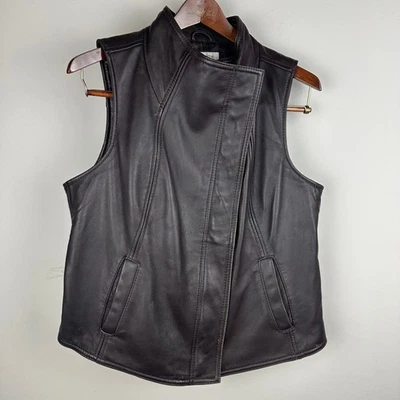 Женский жилет Liz Claiborne из черной кожи на асимметричной молнии большого размера - Изображение 1 из 4