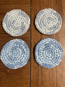 4 Handmade Cotton Crochet Coasters Blue and White - Picture 1 of 2