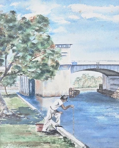 Rare 1970s Gene McLendon "Crabbing" Watercolor Art Painting Roswell, New Mexico - Picture 1 of 6