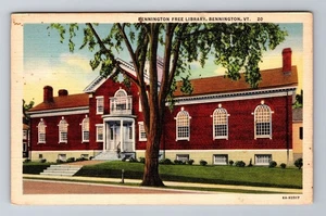 Postal antigua vintage de Bennington VT-Vermont, biblioteca gratuita de Bennington - Imagen 1 de 2